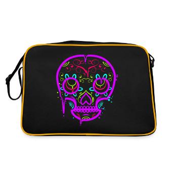 Stylized Painting Of A Sugar Skull For Day Of The - Retro Tasche - Schwarz/Gold - Hinten