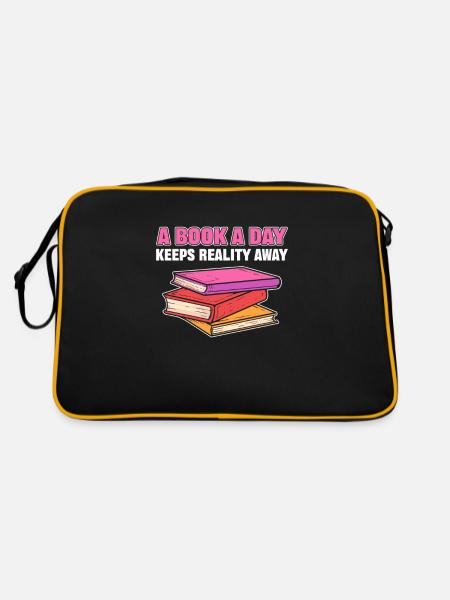 A Book A Day Keeps Reality Away Librarian Book - Retro Bag - black/gold - Back