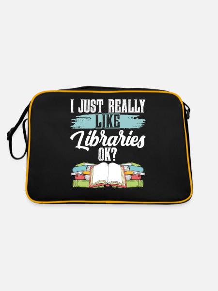 Ich Mag Bibliotheken Einfach Sehr Ok Bibliothek - Retro Tasche - Schwarz/Gold - Hinten
