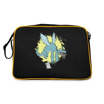 funny dragon with axe cute animal - Retro Bag - black/gold - Back