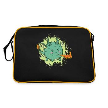 fat kawaii dragon spits fire - Retro Bag - black/gold - Back