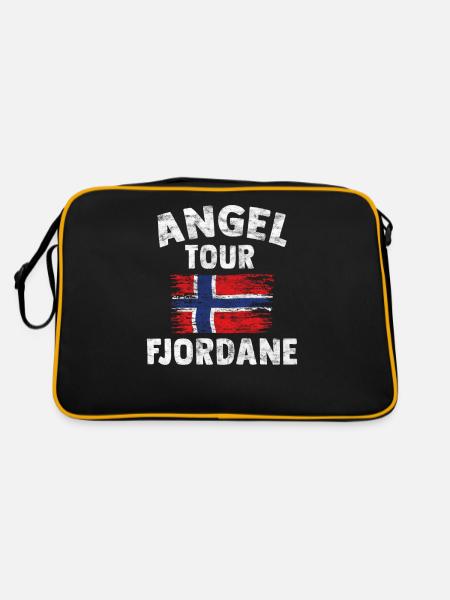 FJORDANE - Angel Tour Norwegen Personalisierbar - Retro Tasche - Schwarz/Gold - Hinten