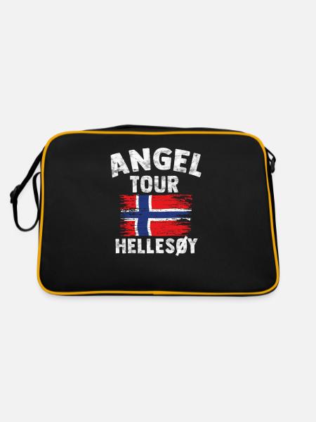 Hellesöy - Angel Tour Norwegen Personalisierbar - Retro Tasche - Schwarz/Gold - Hinten