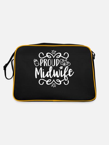 Stolze Hebamme Beruf Hebammen Geburtshilfe - Retro Tasche - Schwarz/Gold - Hinten