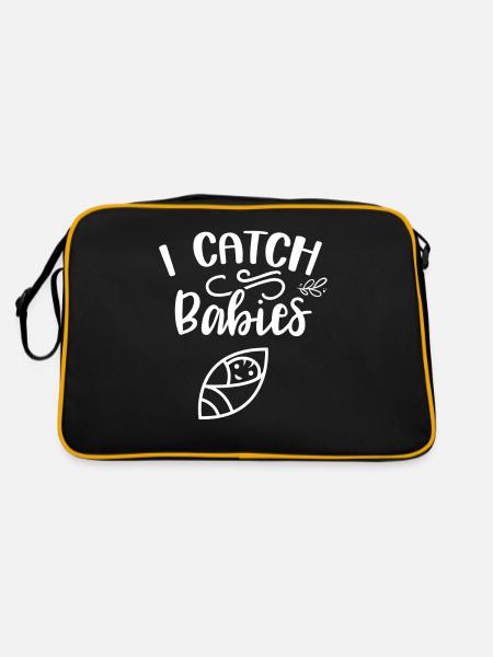 Ich Fange Babies Geburtshilfe Hebamme Hebammen - Retro Tasche - Schwarz/Gold - Hinten