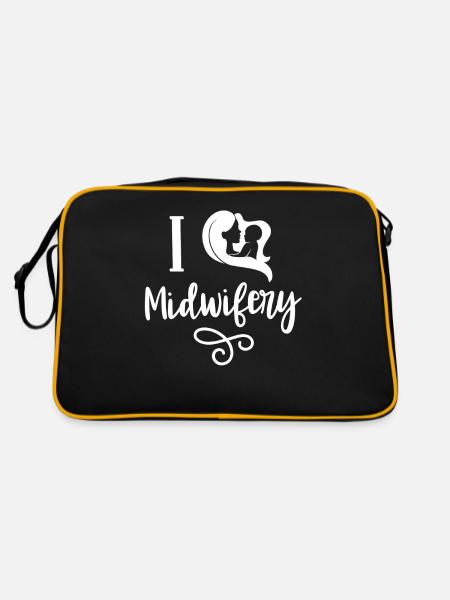 Ich Liebe Hebammenwesen Geburtshilfe Hebamme Beruf - Retro Tasche - Schwarz/Gold - Hinten