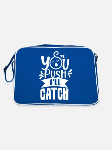 Du Drückst Ich Fange Hebamme Hebammen Beruf - Retro Tasche - Blau/Weiß - Hinten