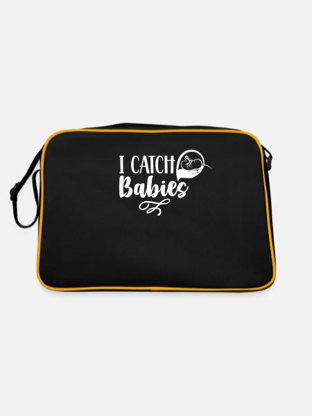 Ich Fange Babies Geburtshilfe Hebamme Hebammen - Retro Tasche - Schwarz/Gold - Hinten