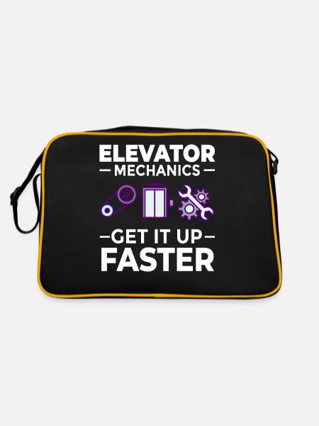 Aufzug Aufzugsanlage Techniker Fahrstuhl Lift - Retro Tasche - Schwarz/Gold - Hinten