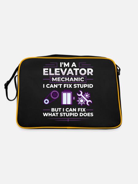 Aufzug Aufzugsanlage Techniker Fahrstuhl Lift - Retro Tasche - Schwarz/Gold - Hinten