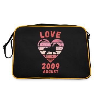 Love Pferde Reiten Geburtstag August 2009 - Retro Tasche - Schwarz/Gold - Hinten