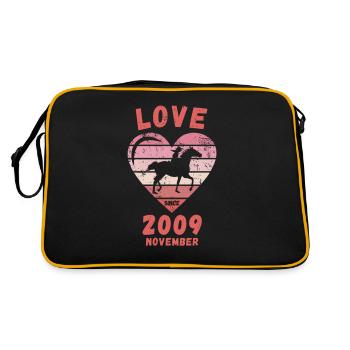 Love Pferde Reiten Geburtstag November 2009 - Retro Tasche - Schwarz/Gold - Hinten