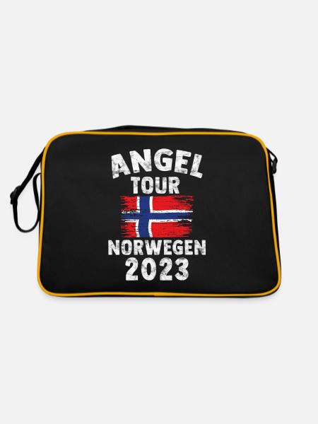 NORWEGEN 2023 - Angel Tour Norge Personalisierbar - Retro Tasche - Schwarz/Gold - Hinten
