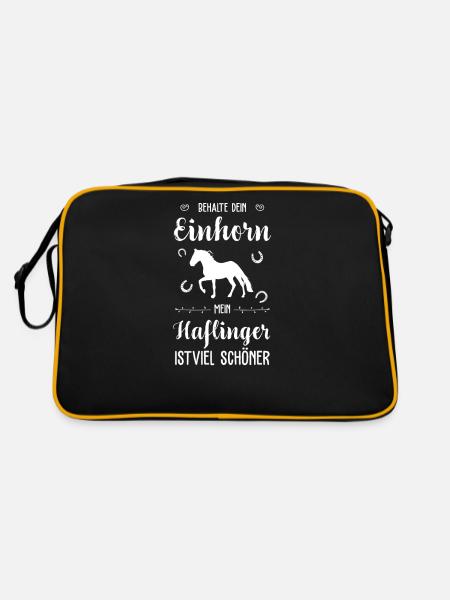 Haflinger I Pony Pferde Spruch Motiv für Reiterin - Retro Tasche - Schwarz/Gold - Hinten