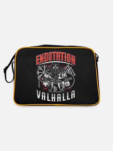 Endstation Valhalla Wikinger Krieger - Retro Tasche - Schwarz/Gold - Hinten