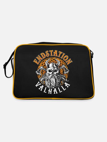Endstation Valhalla Wikinger Krieger - Retro Tasche - Schwarz/Gold - Hinten