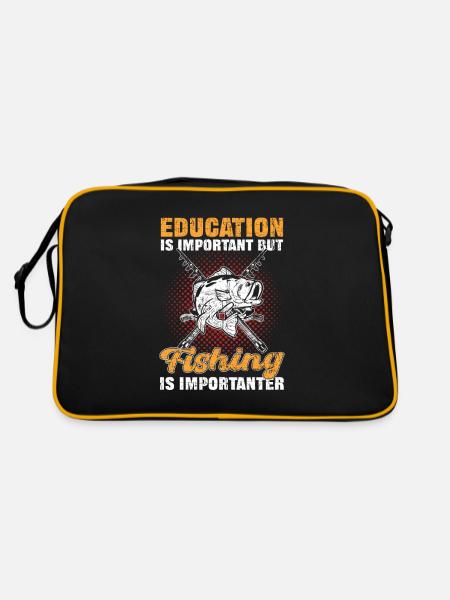 Education Is Important but Fishing Is Importanter - Retro Tasche - Schwarz/Gold - Hinten