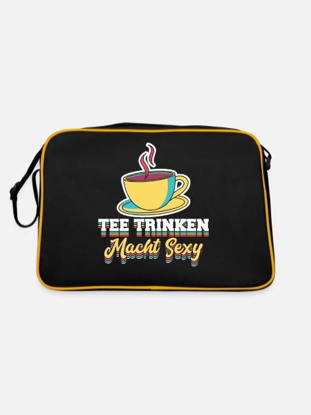 Lustiges gemütlich Bio Tee Trinker Spruch design - Retro Tasche - Schwarz/Gold - Hinten
