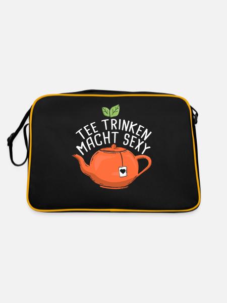 Lustiges gemütlich Bio Tee Trinker Spruch design - Retro Tasche - Schwarz/Gold - Hinten