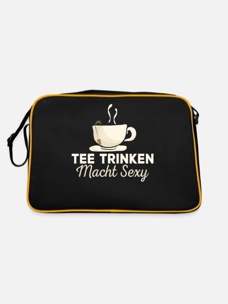 Lustiges gemütlich Bio Tee Trinker Spruch design - Retro Tasche - Schwarz/Gold - Hinten