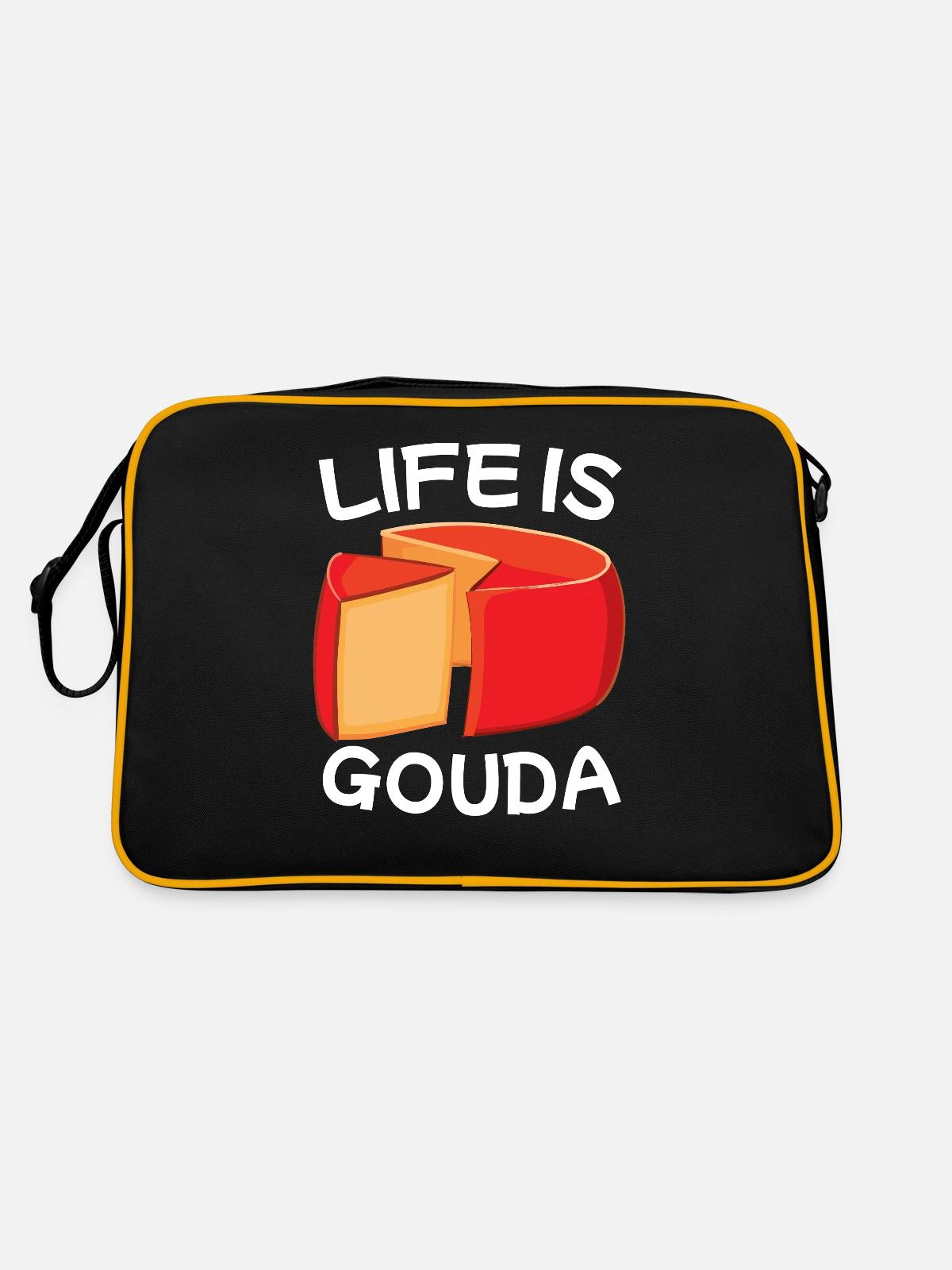Gouda cheese piece - Retro Bag - black/gold - Back