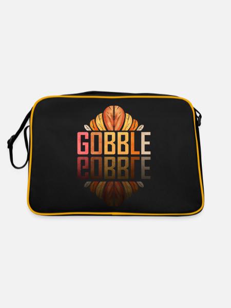 Gobble Gobble Turkey Saying Mirrored Thanksgiving - Retro Bag - black/gold - Back