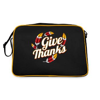 Colorful Feathers Of A Turkey Give Thanks Logo - Retro Tasche - Schwarz/Gold - Hinten