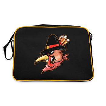 Kawaii Saucy Turkey avec chapeau de pèlerin et foulard - Sac Retro - noir/or - Dos