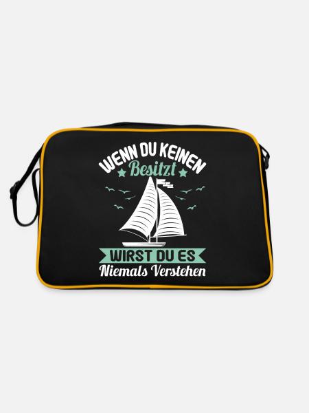 Lustiges Ostsee Segler Helgoland eigner Spruch - Retro Tasche - Schwarz/Gold - Hinten