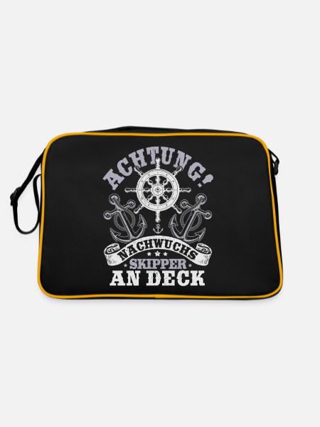 Nachwuchs Skipper segelschule Ostsee Helgoland - Retro Tasche - Schwarz/Gold - Hinten