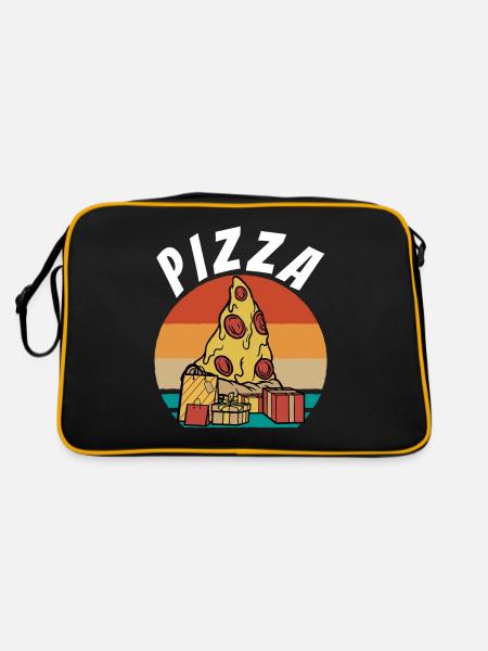 Snack Pizzalove Pizza Lover Geschenk - Retro Tasche - Schwarz/Gold - Hinten