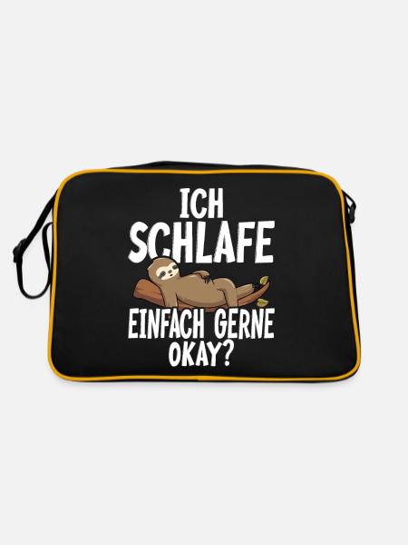Morgenmuffel Faultier - Retro Tasche - Schwarz/Gold - Hinten