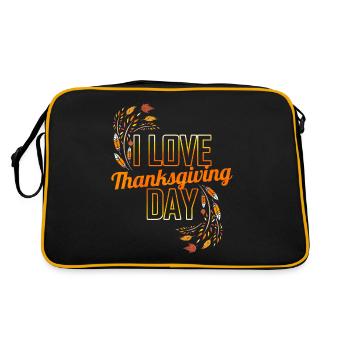 Feathers Leaves I Love Thanksgiving Day - Retro Tasche - Schwarz/Gold - Hinten
