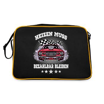 Heizen muss bezahlbar bleiben Oldtimer Muscle Car - Retro Tasche - Schwarz/Gold - Hinten