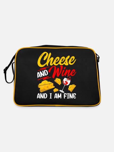 Käse Und Wein Und Es Geht Mir Gut Liebhaber Liebe - Retro Tasche - Schwarz/Gold - Hinten