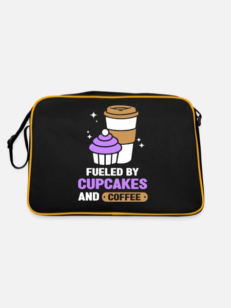 Angetrieben Von Cupcakes Und Kaffee Cupcake Essen - Retro Tasche - Schwarz/Gold - Hinten