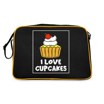 Ich Liebe Cupcakes Süß Essen Liebhaber Cupcake - Retro Tasche - Schwarz/Gold - Hinten