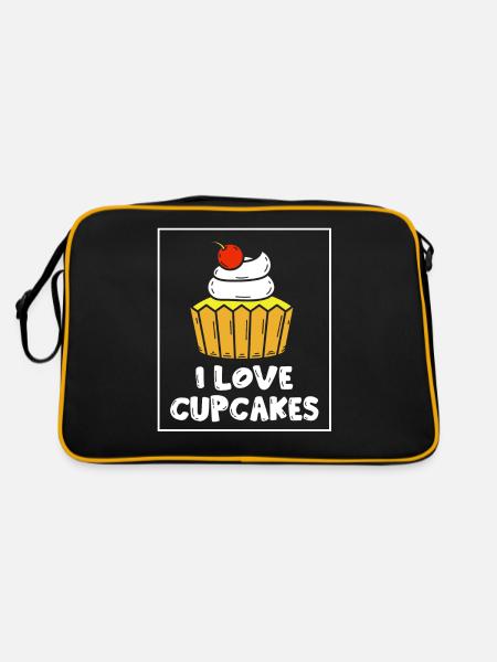 Ich Liebe Cupcakes Süß Essen Liebhaber Cupcake - Retro Tasche - Schwarz/Gold - Hinten