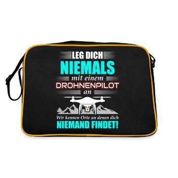 Leg dich niemals mit einem Drohnenpilot an - Retro Tasche - Schwarz/Gold - Hinten