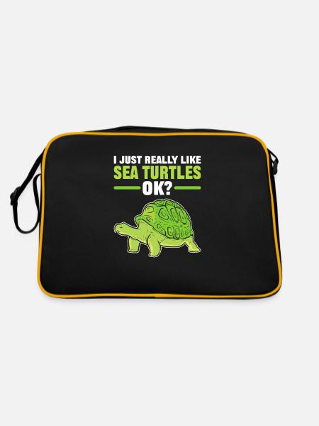 I Just Really Like Sea Turtles, OK? Turtle - Retro Tasche - Schwarz/Gold - Hinten