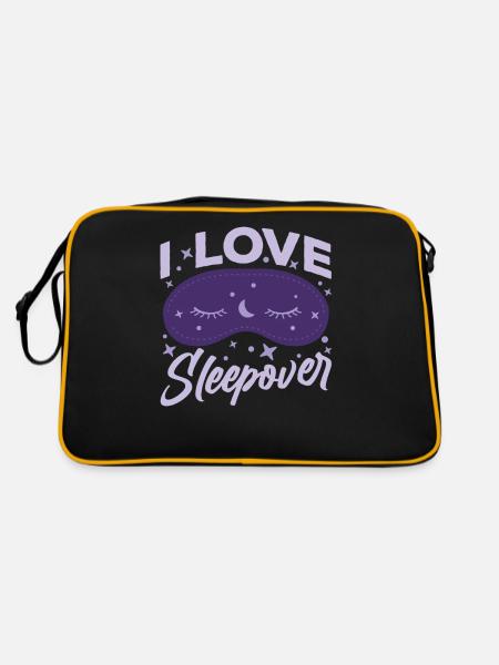 Ich Liebe Übernachtungen Übernachten Party Süß - Retro Tasche - Schwarz/Gold - Hinten