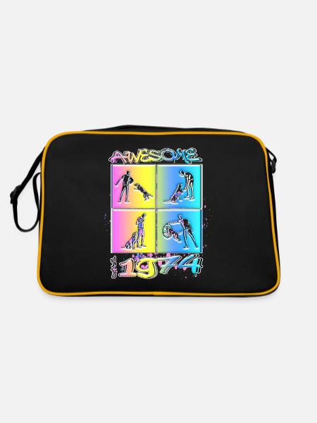 Awesome since 1974. Agility, Hundetraining - Retro Tasche - Schwarz/Gold - Hinten