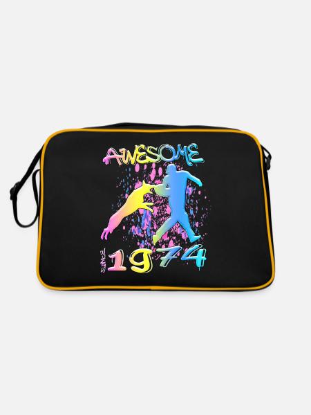 Awesome since 1974. Agility, Hundetraining - Retro Tasche - Schwarz/Gold - Hinten
