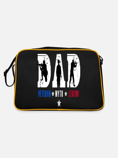 Proud Dad Veteran Myth Legend American Flag - Retro Tasche - Schwarz/Gold - Hinten