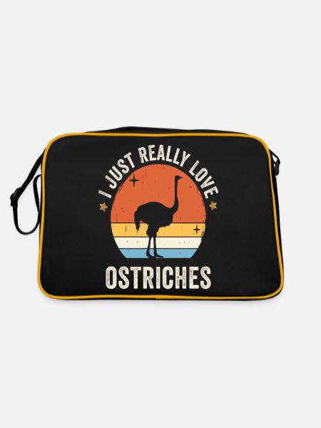 I Just Really Love Ostriches Retro Vintage Sunset - Retro Tasche - Schwarz/Gold - Hinten