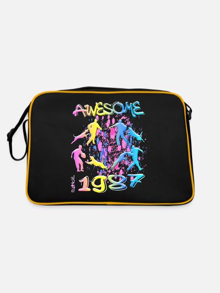 Awesome since 1987. Agility, Hundetraining - Retro Tasche - Schwarz/Gold - Hinten