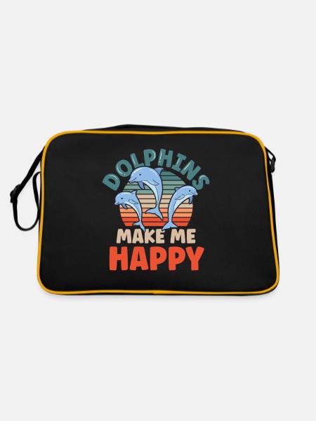 Delfine Machen Mich Glücklich Delphin Delfin - Retro Tasche - Schwarz/Gold - Hinten