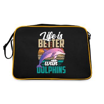 Das Leben Ist Besser Mit Delfinen Delfin Delfine - Retro Tasche - Schwarz/Gold - Hinten