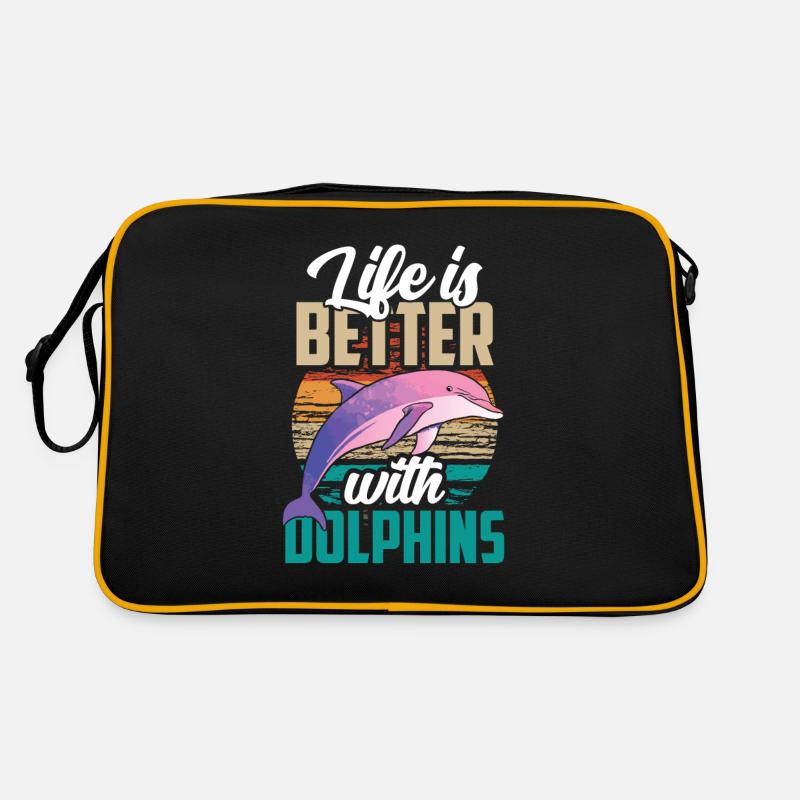 Das Leben Ist Besser Mit Delfinen Delfin Delfine - Retro Tasche - Schwarz/Gold