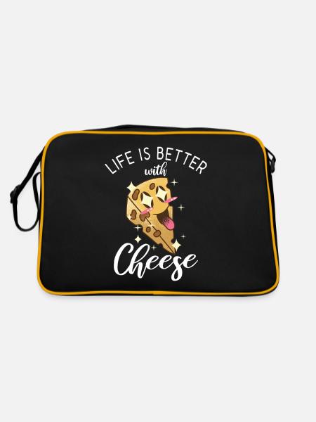 Snack Käse Liebhaber Käse Geschenk - Retro Tasche - Schwarz/Gold - Hinten